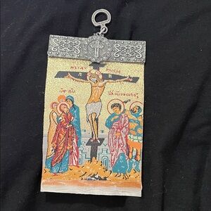 Crucifixion Scene Tapestry with Silver Hanger